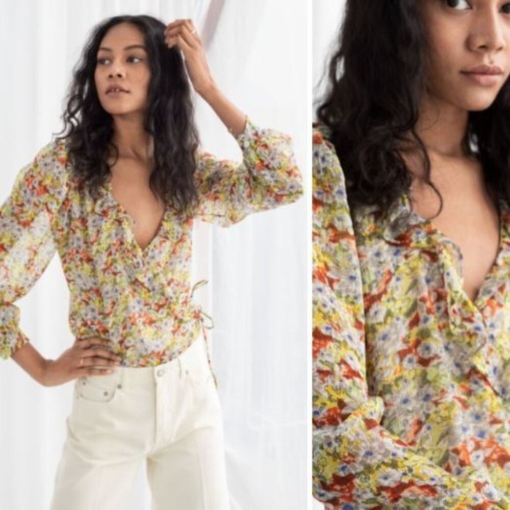 & OTHER STORIES Sheer Floral Wrap Blouse NWT